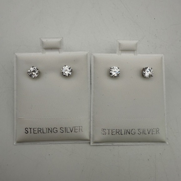 Jewelry - 2 Sets Sterling Silver Round Cut Cubic Zirconia CZ Stud Earrings Unisex Jewelry